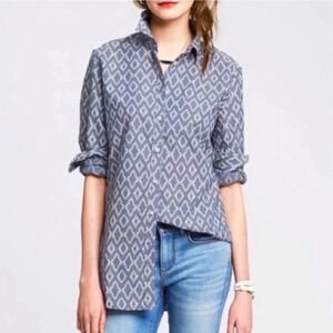 Banana Republic Soft Wash Women’s Long Sleeve Button Down, Blue & White, Size L
